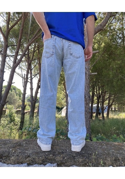 Yıkamalı Buz Mavi Baggy Pantolon Buz Mavi