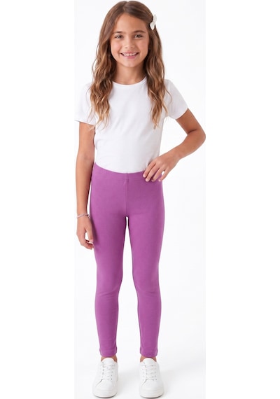 Onloox Kız Çocuk Mor Kız Çocuk Mor Pamuklu Likralı Örme Penye Regular Fit Düz Renk Basic Tayt 12-14 Yaş