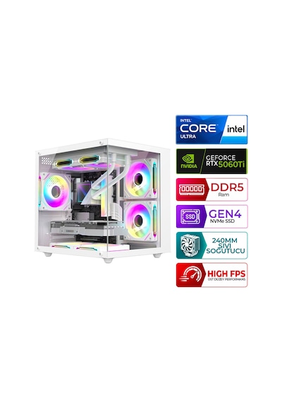 Xaser Kratos X100 Ultra 5 225F 16 GB 512 GB M.2 Nvme SSD 8 GB RTX5060Tİ Masaüstü Oyuncu Bilgisayarı