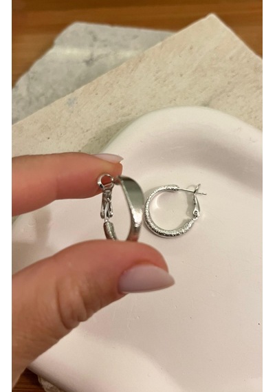 Plaka Desen Halka Silver Küpe Çok Renkli