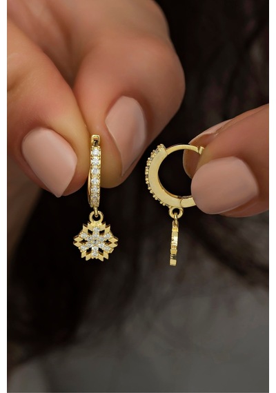 925 Ayar Gümüş Sallantılı Gold Kartanesi Küpe Altın