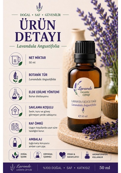 Lavande Lavanta Çiftliği Lavanta Yağı L.Angustifolia İçten Damlalıklı 50 ML