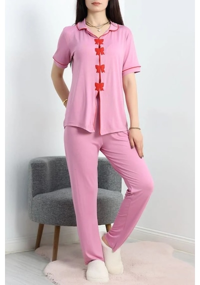 Seka Store Seka Fiyonk Nakışlı Biyeli Viskon Pijama Takımı Pembe - 40565.1857. Çok Renkli Seka Store Seka Fiyonk Nakışlı Biyeli Viskon Pijama Takımı Pembe - 40565.1857. Çok Renkli