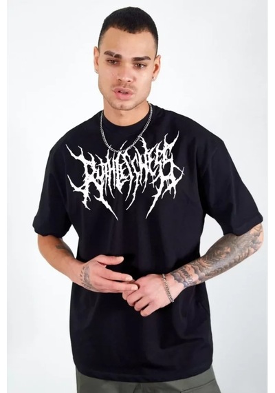 Modi Unisex Bisiklet Yaka Baskılı Oversize T-shirt - Siyah - Mymg104406