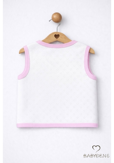 Babyden's 2 Li Kız Bebek Yelek Seti ,jakarlı Kalp Desenli,pamuklu,çıtçıtlı Bebek Yeleği Fil Baskılı,mevsimlik Ekru - Pembe