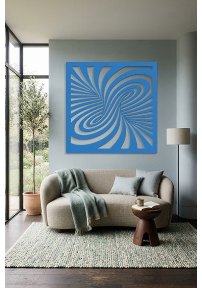 Optik İllüzyon Metal Duvar Tablosu - Metal Duvar Sanatı - Duvar Dekoru - 50 X 50 Cm Mavi