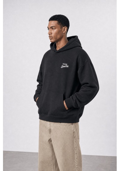 Respire Erkek Served Cold Baskılı Oversize Hoodie Siyah