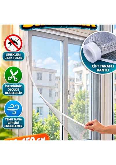 100x150 Cm Kesilebilir Pencere Sineklik Tülü Çift Taraflı Bantlı