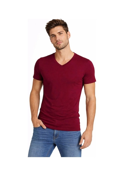 Novalisse Erkek Body T-shirt V Yaka Slim Fit Likralı Kısa Kol Tişört - Bordo Çoklu Renk