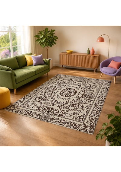 Kartela Halı Veso Halı Kaymaz Taban Makinede Yıkanabilir Halı Kahverengi - 100 X 150 Cm