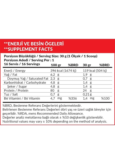 Whey Protein 480 Gr Çikolata Aromalı Protein Tozu 24 Gram Protein 16 Servis