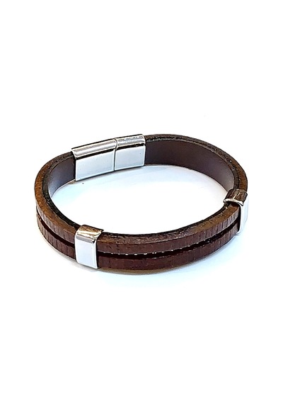 Derin Hat Minimal Kahverengi Deri Erkek Bileklik-35-186 Kahverengi