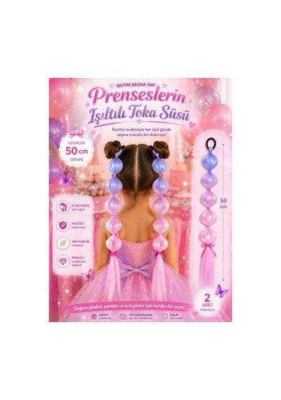 Işıltılı Bubble Saç Tokası 2 Li Set 50 Cm Uzun At Kuyruğu Saç Süsü, Mor-pembe-lila Diğer