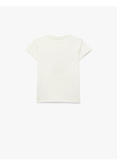 Koton Bisiklet Yaka Baskılı Ekru Kız Çocuk T-shirt 6skg10291ak Ekru