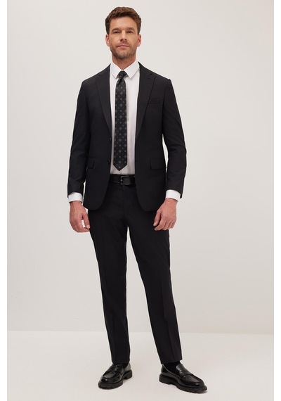 Tudors Erkek Slim Fit Mono Yaka Likralı Esnek Kumaş Siyah Takım Elbise-41301 Siyah