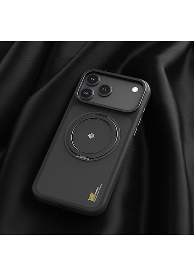 Apple Uyumlu iPhone 17 Pro Max  Kılıf M-safe Şarj Özellikli Metal Standlı Lenyes Ck225 Kevlar Kapak Siyah Siyah