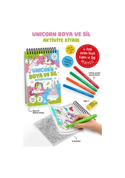 Unicorn - Boya Ve Sil Aktivite Kitabı / 3 Yaş + - Ezjı-753203