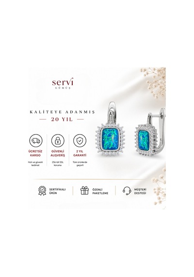 Servi 925 Ayar Gümüş Zirkon Çerçeveli Opal Küpe-456