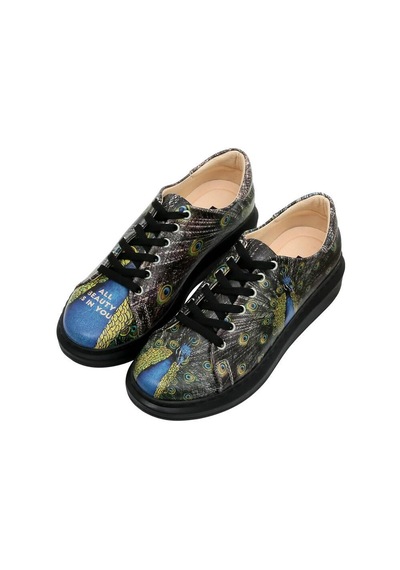 Kadın Vegan Deri Siyah Sneakers - All Beauty İs İn You Tasarım Çok Renkli