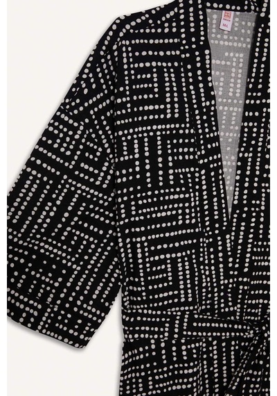 Defacto %100 Pamuk Regular Fıt Desenli Kuşaklı Kimono D0453AX24SM Siyah
