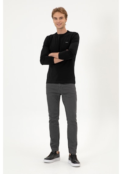 U.S. Polo Assn. Erkek Slim Fit Bisiklet Yaka Siyah Süprem Basic Sweatshirt 50313744-VR046