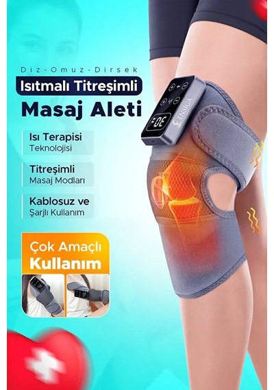 Şarjlı Dirsek Omuz Kol Masaj Aleti Isıtmalı Titreşim Eklem Fizyoterapi Masaj Gri