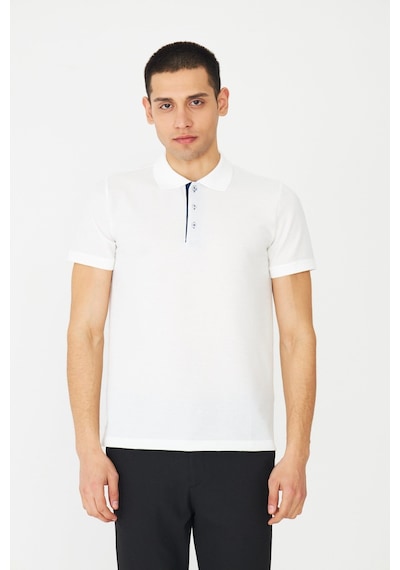 Beyaz Modern Kesim Polo Yaka Erkek T-shirt Beyaz