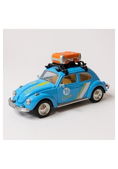 Klasik Işıklı Sesli Metal Araba Mavi Valizli Retro Beetle - 15 Cm