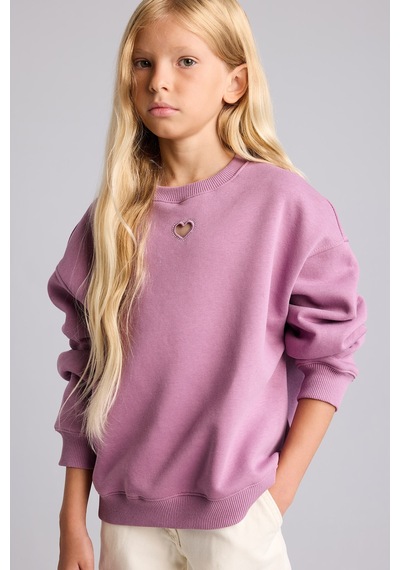 Defacto Relax Fıt Bisiklet Yaka Kalp Desenli İçi Yumuşak Tüylü Kalın Sweatshirt Kumaşı Sweatshirt Kız Çocuk I6192a826wnpr237 Mor-pr237