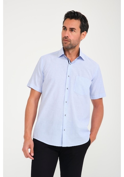 Klasik Kısa Kol Keten Cotton Garneli Hediye Kutulu Erkek Gömlek Fs-000748 - Açık Lacivert-1679