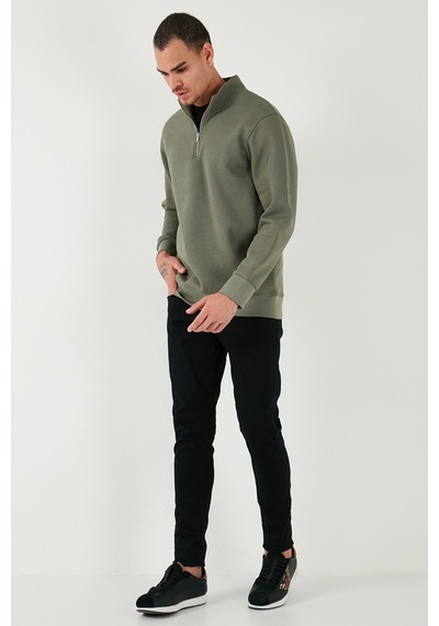 Buratti Pamuklu Regular Fit Yarım Fermuarlı Dik Yaka Erkek Sweat 59052592 Haki