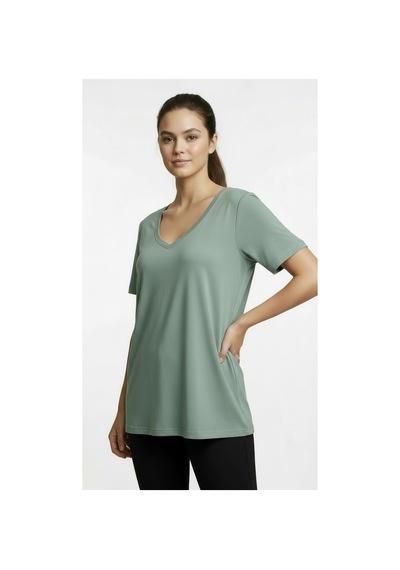 Lyvean V Yaka Oversıze Kısa Kollu Tshirt Yosun Yeşili