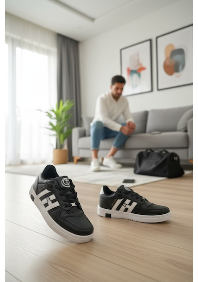 Enoch Erkek Şeritli Kolej Tarzı Spor Ayakkabı - Retro Street Sneaker Siyah - Beyaz Enoch Erkek Şeritli Kolej Tarzı Spor Ayakkabı - Retro Street Sneaker Siyah - Beyaz