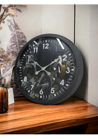 Siyah Metal Çerçeveli Atatürk Duvar Salon Ofis Saati Çap 60 Cm Siyah