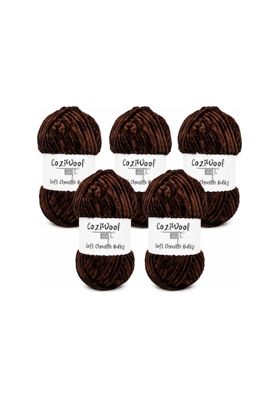 Kadife İp Soft Chenille Bulky 5'li Paket 5x100 Gr 120 Mt El Örgü İpi Koyu Kahve - 875823131