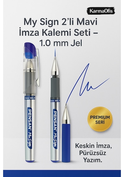 My Sign 2 Li Mavi Jel İmza Kalemi Seti 1.0 Mm Akıcı Yazım Premium Mavi