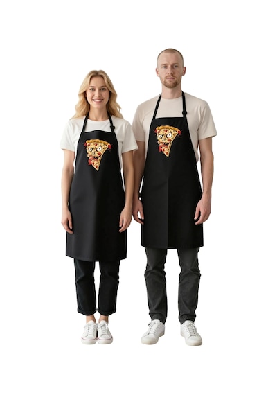 Unisex Mutfak Önlüğü Şeytani Pizza Dilimi Baskılı Karanlık Mizah Siyah