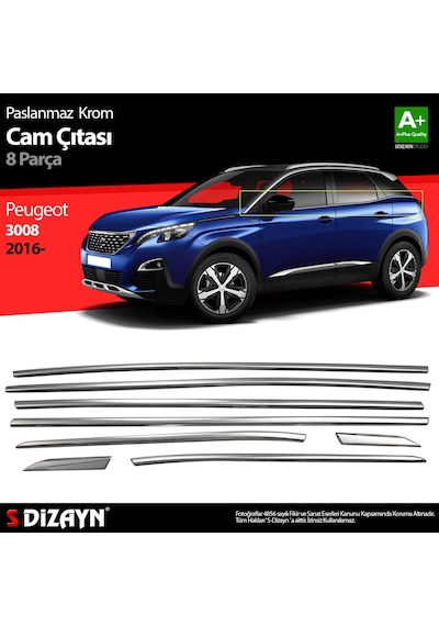 S-Dizayn Peugeot 3008 Krom Cam Çıtası 8 Prç. 2016 Üzeri