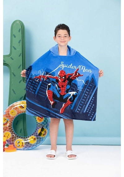 Özdilek Lisanslı-spiderman Night Mavi-erkek Çocuk Panço Kapüşonlu