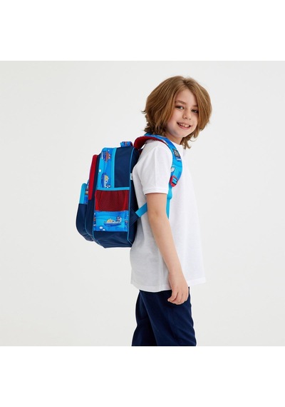 Coral High Kids Lacivert Mavi Gemi Desenli Üç Bölmeli Okul Sırt Çantası 14416