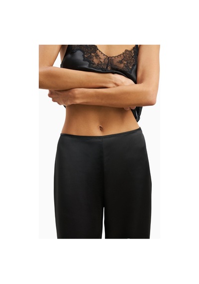 Because Of Alice Formal Satin Straight Leg Trousers Saten Düz Paça Kadın Pantolon Siyah