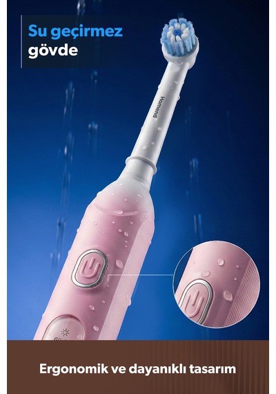 Brushboss 4701H 4 Modlu 21 Gün Kullanım Süreli Akıllı Zamanlayıcılı Şarjlı Diş Fırçası Pembe