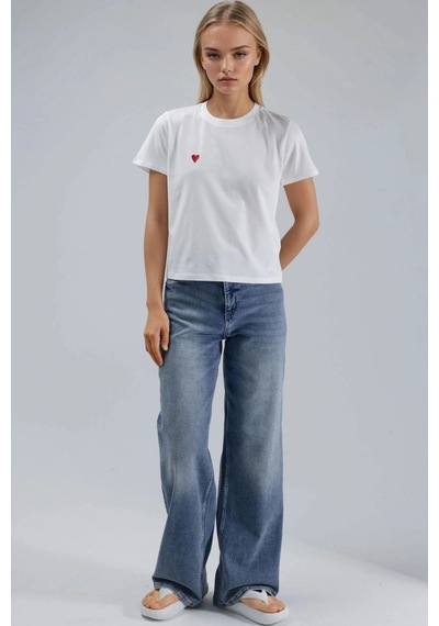 Hiccup Nakışlı Bisiklet Yaka Kısa Kollu %100 Pamuk T-shirt Beyaz