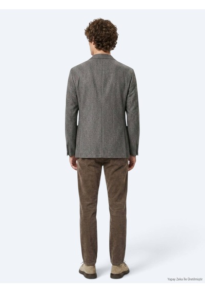 Kip Kahverengi Desenli Modern Fit Yün Karışımlı Ceket