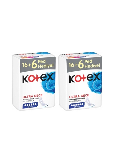 Kotex Ultra Dev Gece Hijyenik Ped 22'li 2 Adet