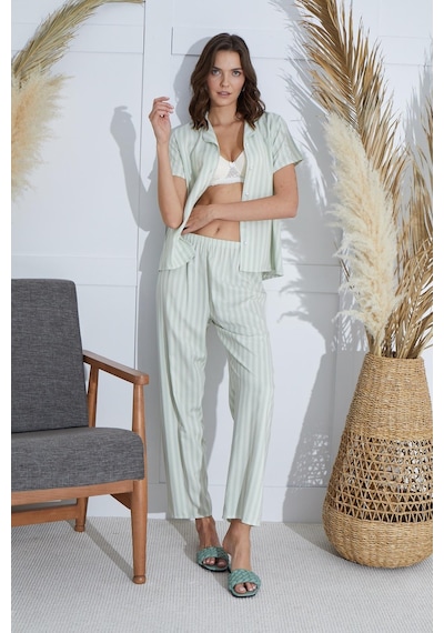 Sevim Kadın Kısa Kol Önden Düğmeli Su Yeşili Pijama Takım C6t2n951 001