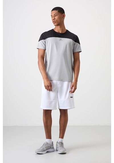 Tommy Life Gri Polyester Nefes Alan Dokulu İnce Esnek Standart Fit Erkek Performans T-shirt - 88386 Gri
