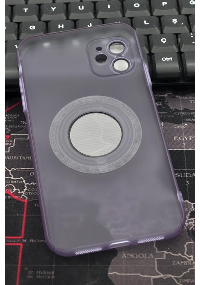 Apple Uyumlu iPhone 11 Uyumlu Mor Renkli Yarı Şeffaf İnce Sert Kapak Kılıf Kamera Lens Korumalı Mor -