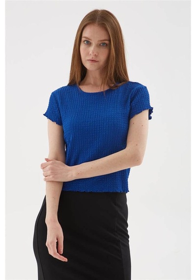 Fashion Friends 25y0234k1 Kadın Dokulu Bluz Saks Mavi