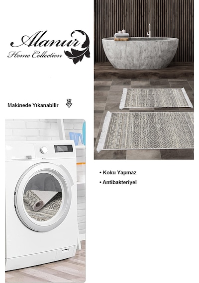 Dekoreko Kaymaz Taban Djt 2 Li Banyo Paspas Takımı Trend Saçaklı Iskandinav F5087 gri